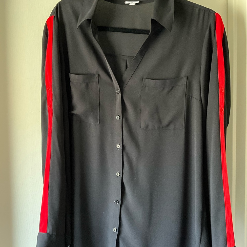 EXPRESS Portofino blouse, size large, sporty striping on sleeves.
